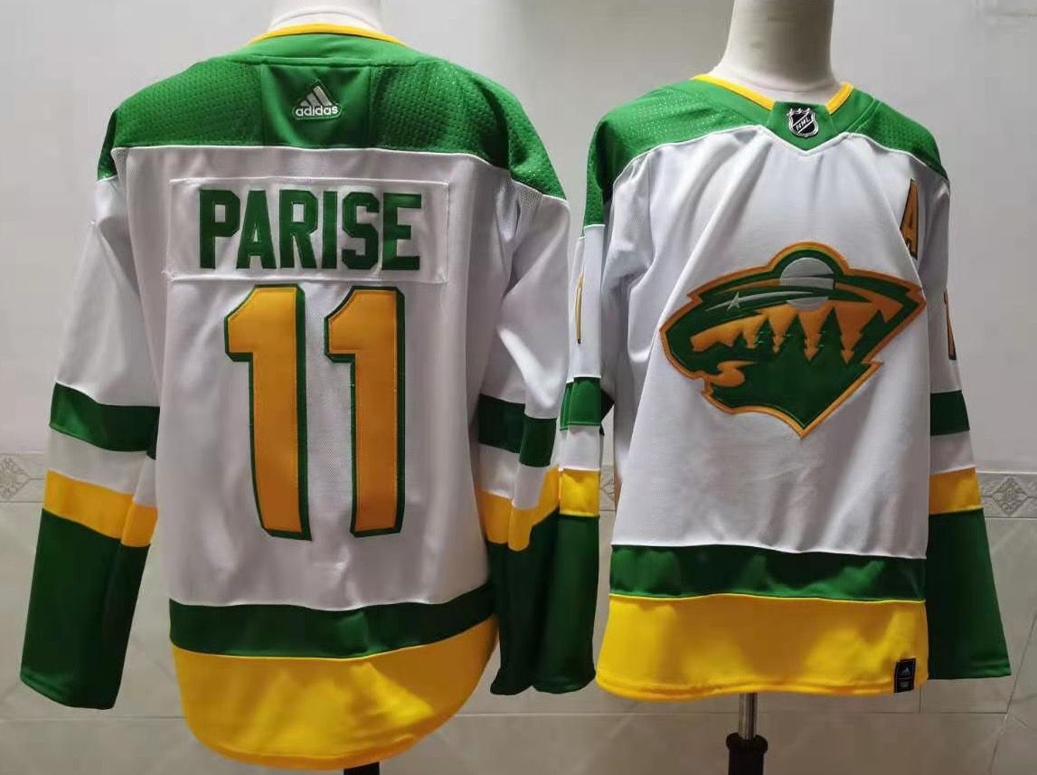 Men Minnesota Wild 11 Parise White Throwback Authentic Stitched 2020 Adidias NHL Jersey